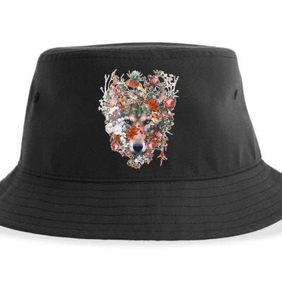 Flower Wolf Wilderness Floral Sustainable Bucket Hat