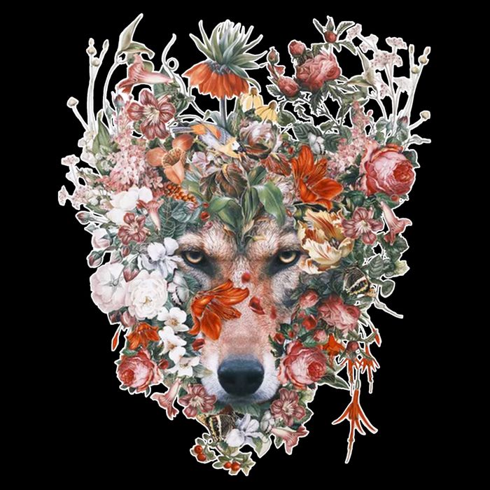 Flower Wolf Wilderness Floral Ladies Essential Flowy Tank