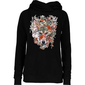 Flower Wolf Wilderness Floral Womens Funnel Neck Pullover Hood