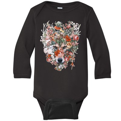 Flower Wolf Wilderness Floral Baby Long Sleeve Bodysuit