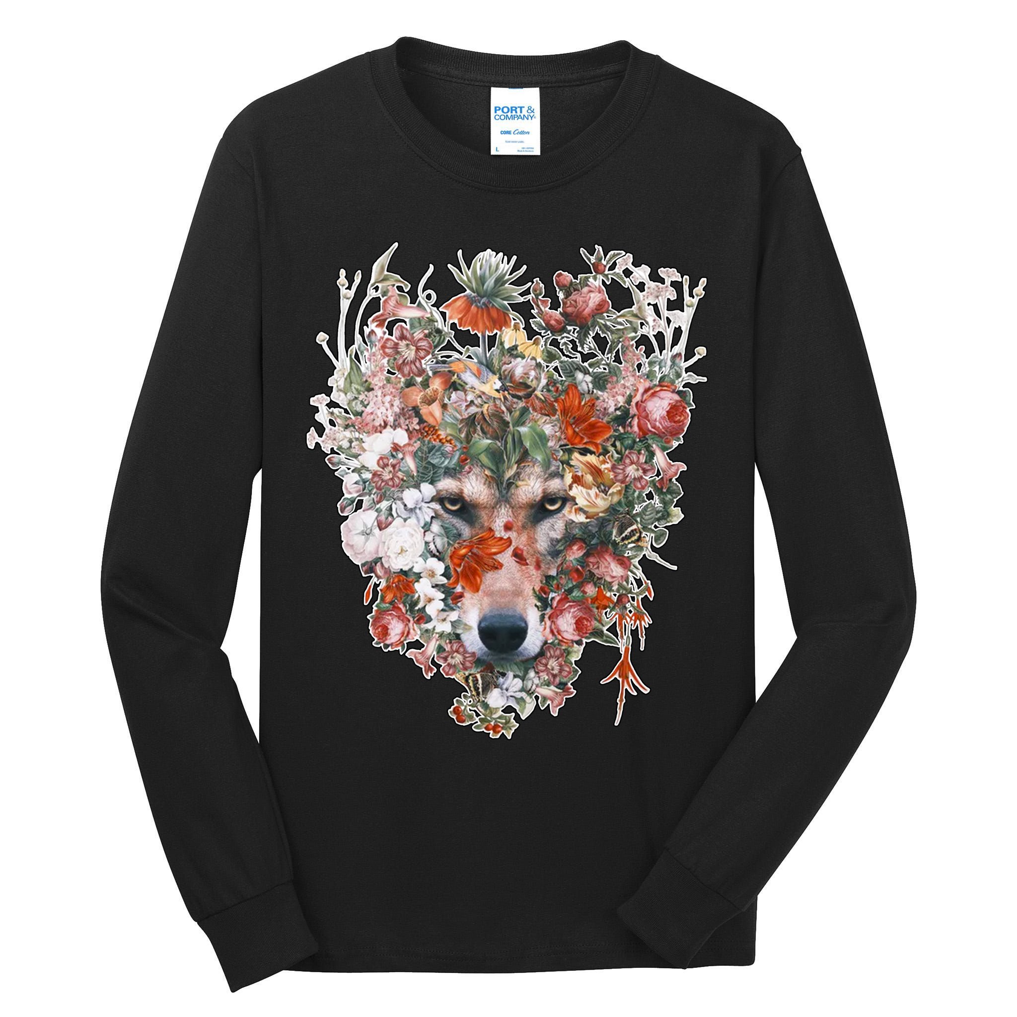 Flower Wolf Wilderness Floral Tall Long Sleeve T-Shirt
