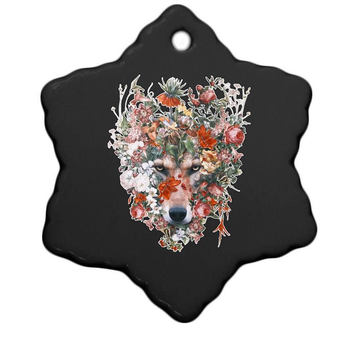 Flower Wolf Wilderness Floral Ceramic Star Ornament