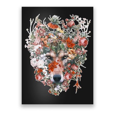 Flower Wolf Wilderness Floral Poster