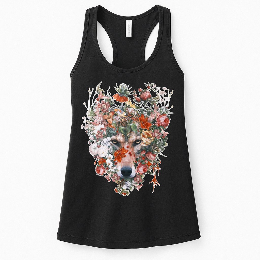 Flower Wolf Wilderness Floral Womens Tank Top
