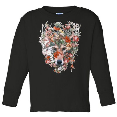 Flower Wolf Wilderness Floral Toddler Long Sleeve Shirt