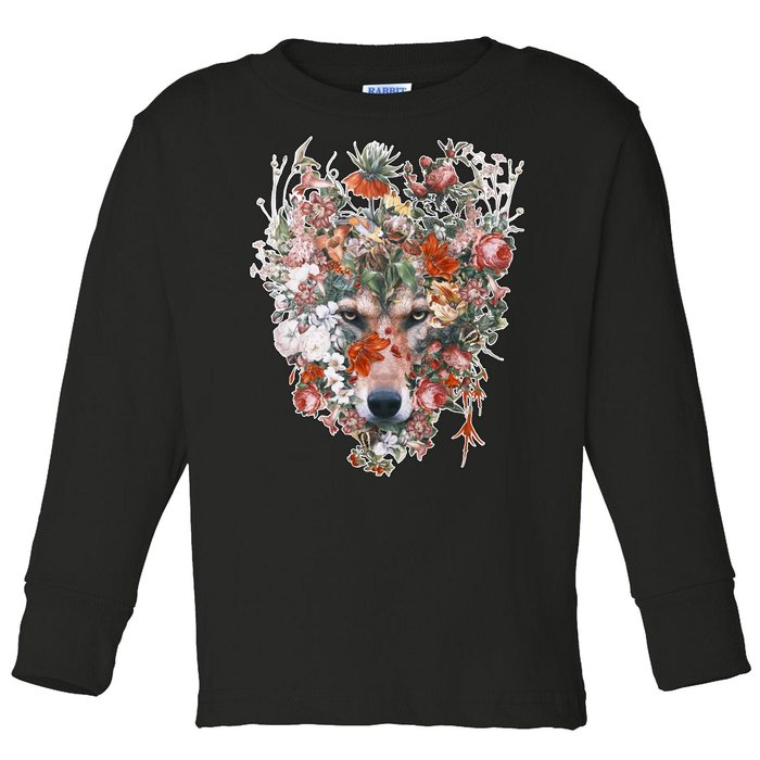 Flower Wolf Wilderness Floral Toddler Long Sleeve Shirt