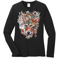 Flower Wolf Wilderness Floral Ladies Long Sleeve Shirt