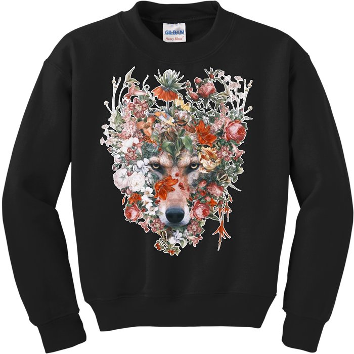 Flower Wolf Wilderness Floral Kids Sweatshirt