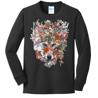 Flower Wolf Wilderness Floral Kids Long Sleeve Shirt