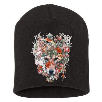 Flower Wolf Wilderness Floral Short Acrylic Beanie