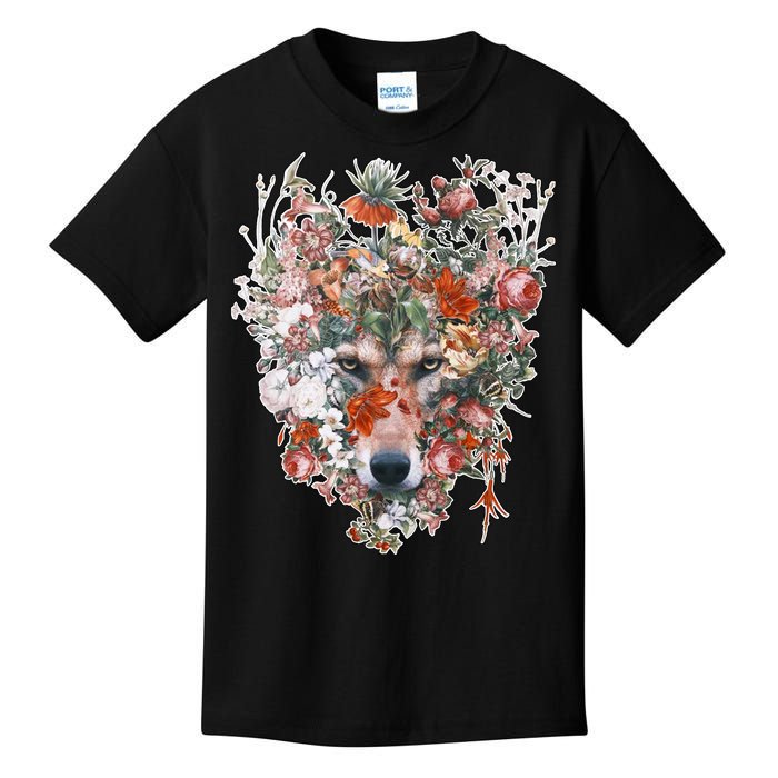 Flower Wolf Wilderness Floral Kids T-Shirt