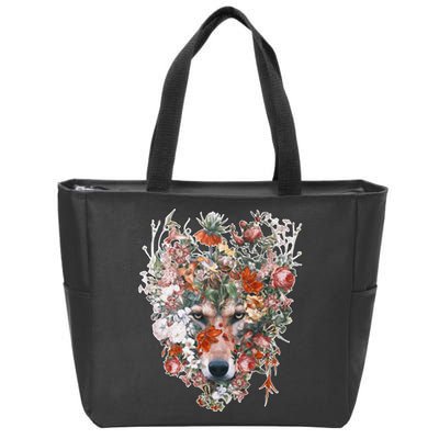 Flower Wolf Wilderness Floral Zip Tote Bag