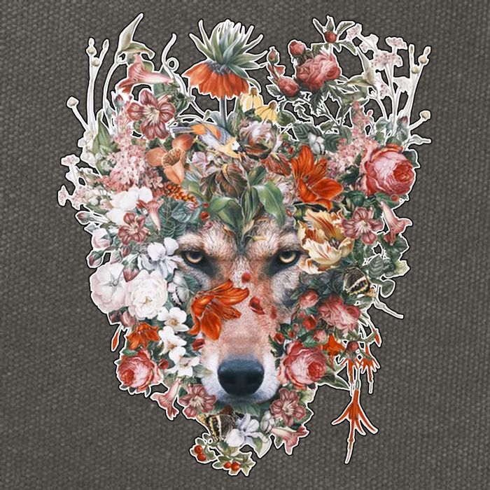 Flower Wolf Wilderness Floral Cotton Canvas Backpack