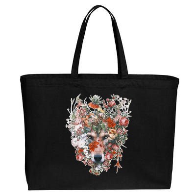 Flower Wolf Wilderness Floral Cotton Canvas Jumbo Tote