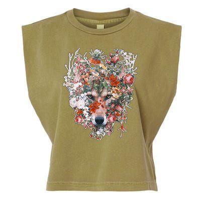 Flower Wolf Wilderness Floral Garment-Dyed Women's Muscle Tee