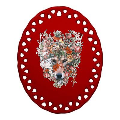 Flower Wolf Wilderness Floral Ceramic Oval Ornament