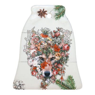 Flower Wolf Wilderness Floral Ceramic Bell Ornament