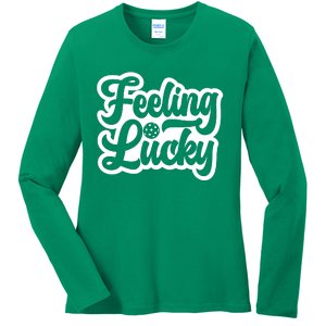 Feeling Lucky Pickleball Sport St. Patrick's Day Ladies Long Sleeve Shirt