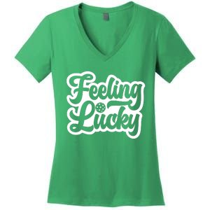 Feeling Lucky Pickleball Sport St. Patrick's Day Women's V-Neck T-Shirt