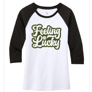 Feeling Lucky Pickleball Sport St. Patrick's Day Women's Tri-Blend 3/4-Sleeve Raglan Shirt