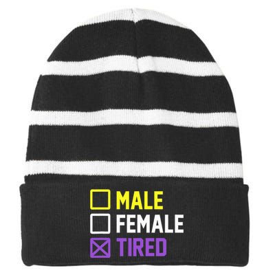 Funny Lgbt Pride Flag Non Binary Striped Beanie with Solid Band