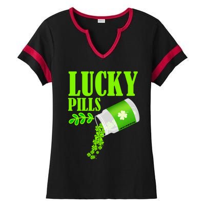 Funny Lucky Pills With Shamrock Clover St Patty's Day Cool Gift Ladies Halftime Notch Neck Tee