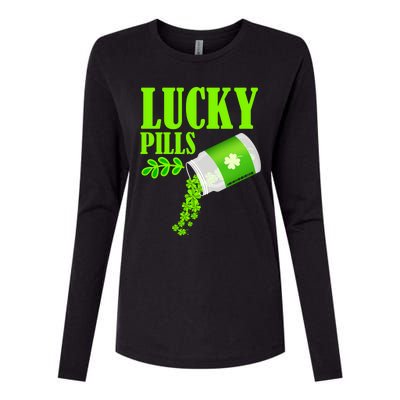 Funny Lucky Pills With Shamrock Clover St Patty's Day Cool Gift Womens Cotton Relaxed Long Sleeve T-Shirt