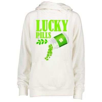 Funny Lucky Pills With Shamrock Clover St Patty's Day Cool Gift Womens Funnel Neck Pullover Hood