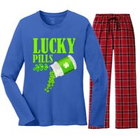 Funny Lucky Pills With Shamrock Clover St Patty's Day Cool Gift Women's Long Sleeve Flannel Pajama Set 