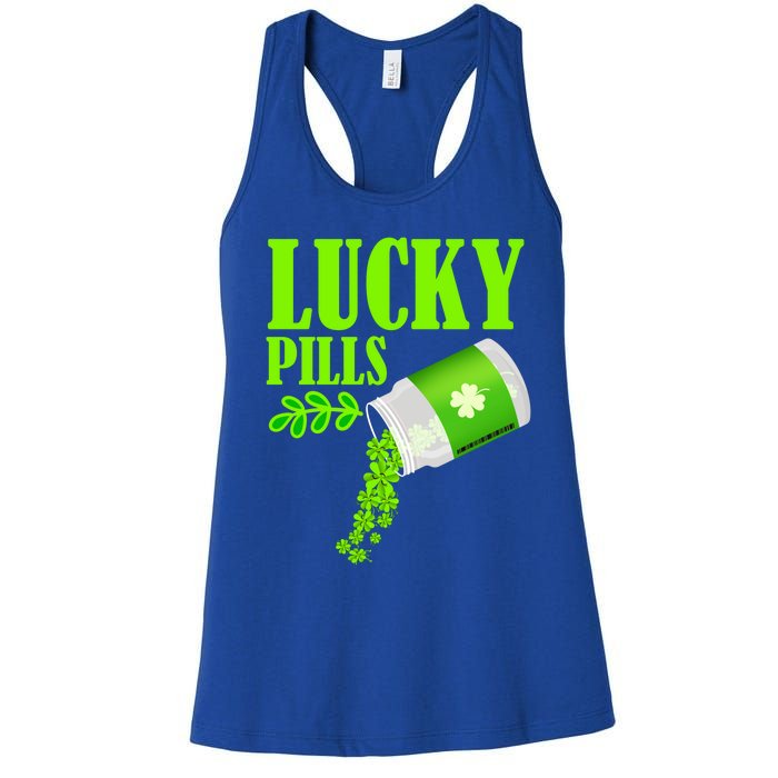 Funny Lucky Pills With Shamrock Clover St Patty's Day Cool Gift Women's Racerback Tank