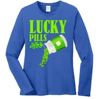 Funny Lucky Pills With Shamrock Clover St Patty's Day Cool Gift Ladies Long Sleeve Shirt