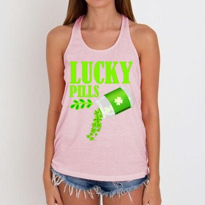 Funny Lucky Pills With Shamrock Clover St Patty's Day Cool Gift Women's Knotted Racerback Tank