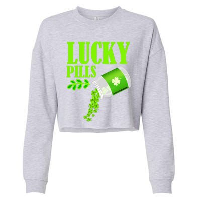 Funny Lucky Pills With Shamrock Clover St Patty's Day Cool Gift Cropped Pullover Crew