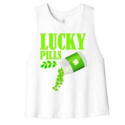 Funny Lucky Pills With Shamrock Clover St Patty's Day Cool Gift Women's Racerback Cropped Tank