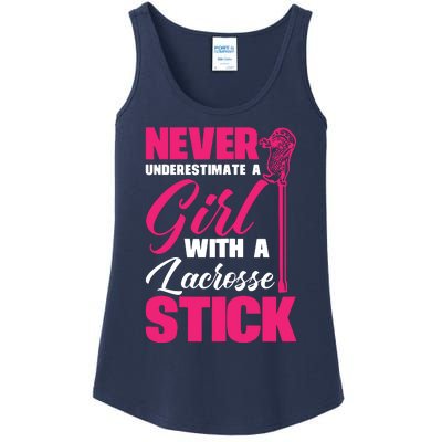 Funny Lacrosse Player With A Lacrosse Stick Ladies Essential Tank