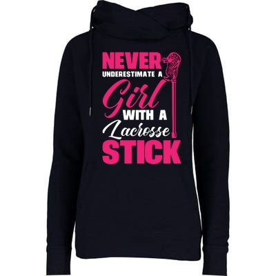 Funny Lacrosse Player With A Lacrosse Stick Womens Funnel Neck Pullover Hood