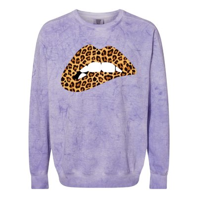 Funny Leopard Print Lips Biting Bite Me Funny Gift Cute Gift Colorblast Crewneck Sweatshirt