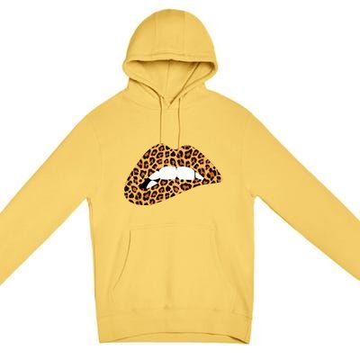 Funny Leopard Print Lips Biting Bite Me Funny Gift Cute Gift Premium Pullover Hoodie