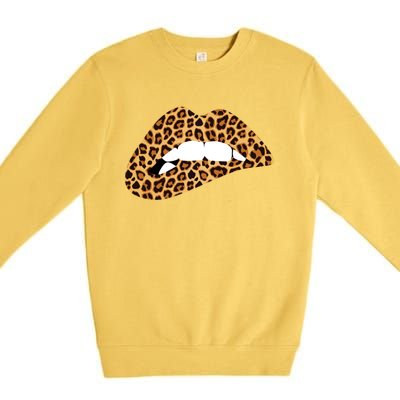 Funny Leopard Print Lips Biting Bite Me Funny Gift Cute Gift Premium Crewneck Sweatshirt