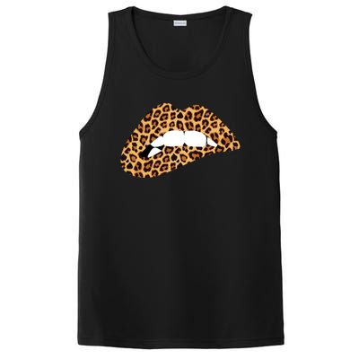 Funny Leopard Print Lips Biting Bite Me Funny Gift Cute Gift PosiCharge Competitor Tank