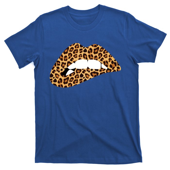 Funny Leopard Print Lips Biting Bite Me Funny Gift Cute Gift T-Shirt