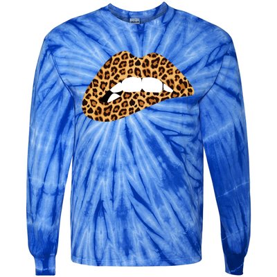 Funny Leopard Print Lips Biting Bite Me Funny Gift Cute Gift Tie-Dye Long Sleeve Shirt