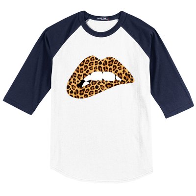 Funny Leopard Print Lips Biting Bite Me Funny Gift Cute Gift Baseball Sleeve Shirt