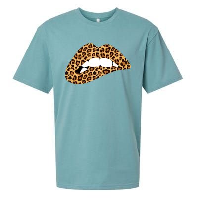 Funny Leopard Print Lips Biting Bite Me Funny Gift Cute Gift Sueded Cloud Jersey T-Shirt