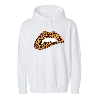 Funny Leopard Print Lips Biting Bite Me Funny Gift Cute Gift Garment-Dyed Fleece Hoodie