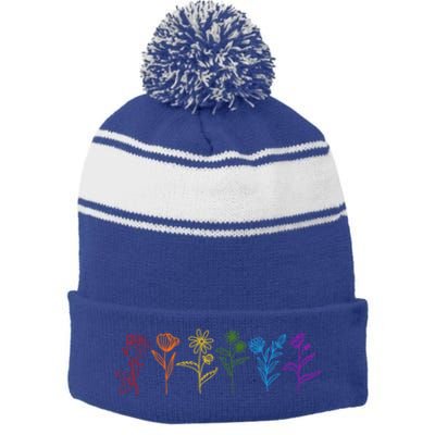 Flower Lgbt Pride Rainbow Plant Lover Meaningful Gift Lgbt Gay Gift Stripe Pom Pom Beanie