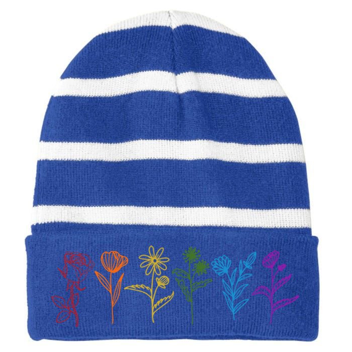 Flower Lgbt Pride Rainbow Plant Lover Meaningful Gift Lgbt Gay Gift Striped Beanie with Solid Band