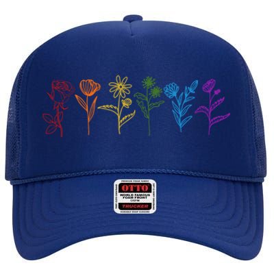 Flower Lgbt Pride Rainbow Plant Lover Meaningful Gift Lgbt Gay Gift High Crown Mesh Back Trucker Hat