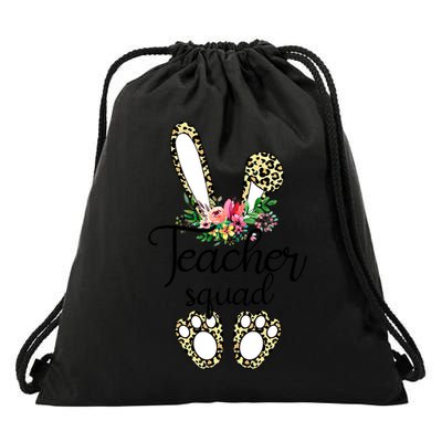 Funny Leopard Print Bunny Teacher Squad Happy Easter Day Cute Gift Drawstring Bag