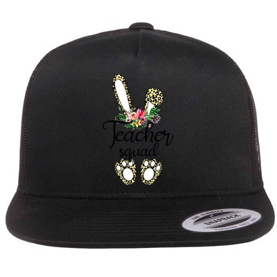 Funny Leopard Print Bunny Teacher Squad Happy Easter Day Cute Gift Flatbill Hat